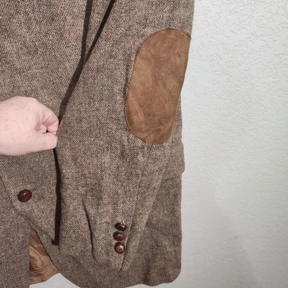 Vintage Tailored Classics Levis Mens 44L Brown Tweed Wool Sports Coat Elbow FLAW